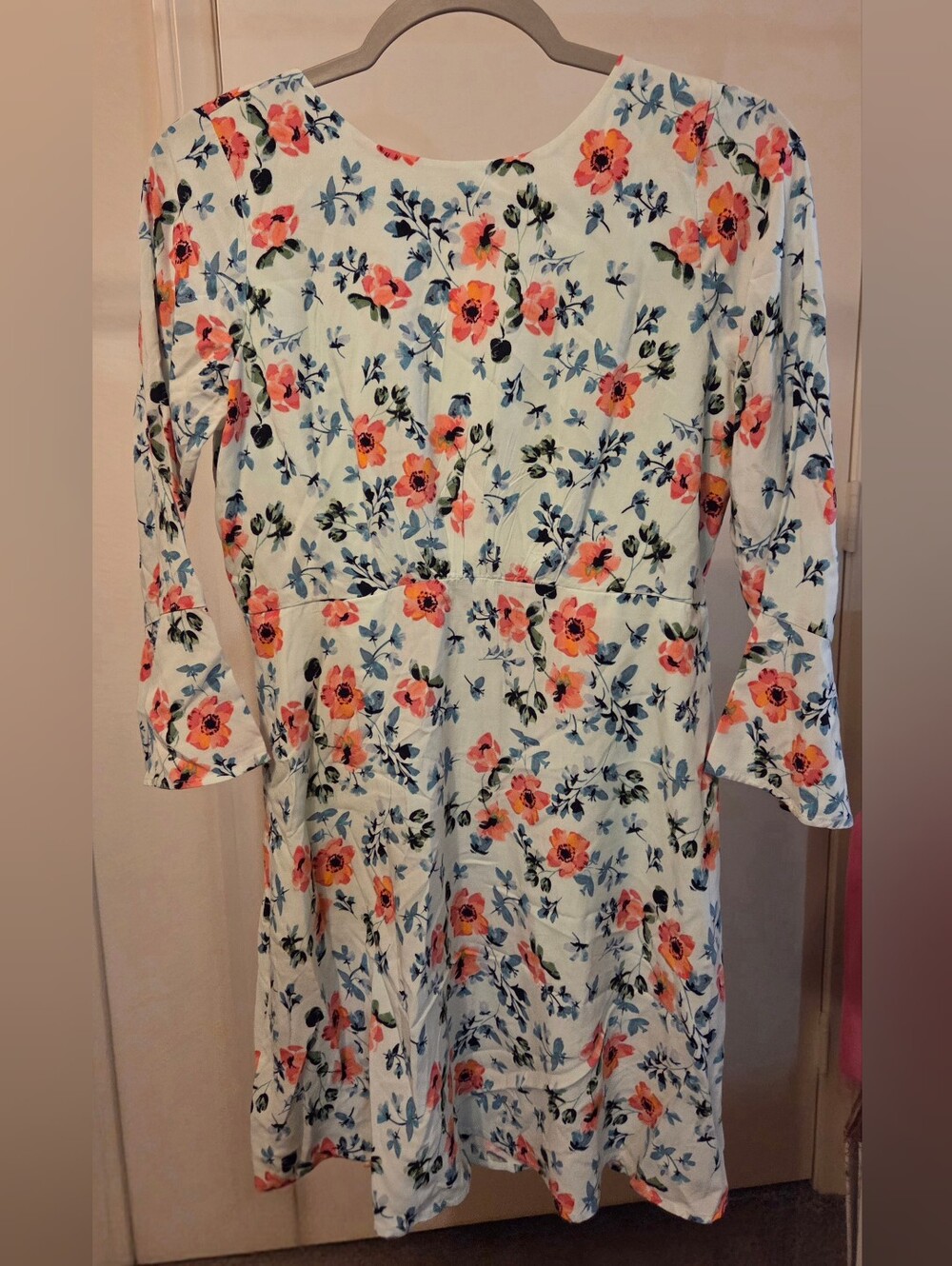 NWT LOFT Light Blue Floral Dress with Bell Sleeves